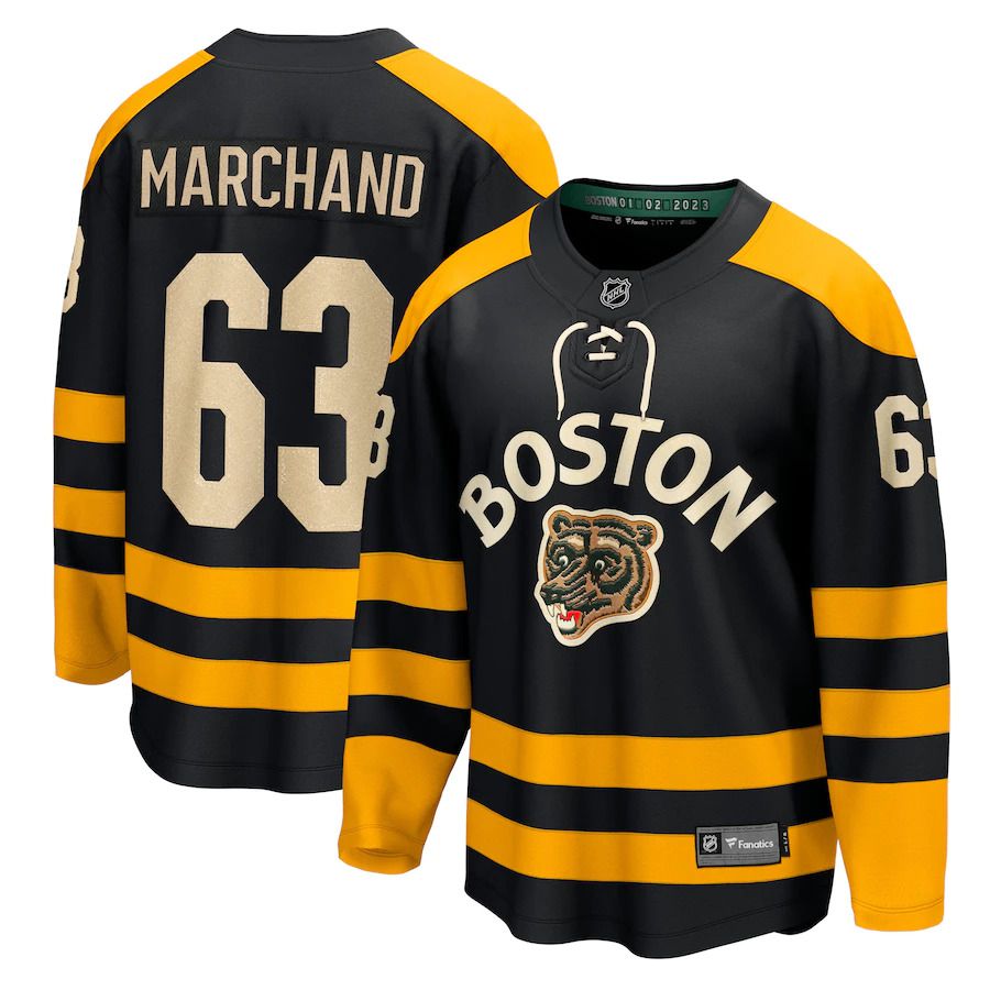 Men Boston Bruins #63 Brad Marchand Fanatics Branded Black 2023 Winter Classic Player NHL Jersey